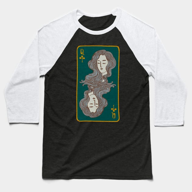 Queen of Clubs Card Baseball T-Shirt by Cecilia Mok